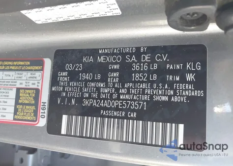 2023 Kia Rio S z USA, uszkodzony, nr VIN 3KPA24AD0PE573571